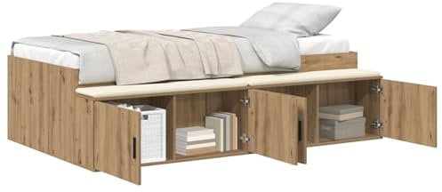 vidaXL Stauraumbettgestell Artisan Eiche 90X190 cm | Holzwerkstoff Modernes Design Geräumige Fächer Passt zu 90 X 190 Matratze. Schlafzimmer mit kompaktem modernem Look