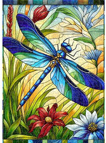 Sutinban Jigsaw Puzzles for Adults 500 Piece Stained Glass Dragonfly-Puzzle Educational Games Home Decoration Colorful Jigsaw Puzzle 20x14.2