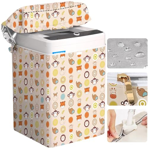 Top Load Washing Machine Cover Waterproof Washer Dryer Cover with Zipper Dustproof Outdoor Full-Automatic Washer Protector Case Laundry Cover 22x22.8x36.2inch (Animal)