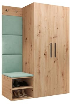 Mirjan24 Garderoben-Set Mapreni IV, Schuhschrank + Kleiderhakenbrett + Kleiderschrank Gepolstertes Paneel/Wandpaneel Kleiderhaken Flurgarderobe Wandgarderobe (Artisan Eiche, Manila 11)