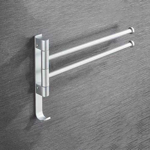 Rotating Towel Rail, Aluminium Alloy Wall Mounted Multiple Arm 180° Rotating Towel Holder Rack Swing Out Towel Hanger Shelf Space Saving for Kitchen Toilet and Bathroom (2-Arms)