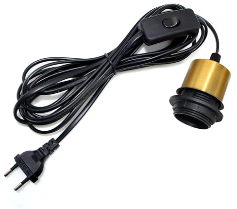 Douille E27 avec Interrupteur, Support Ampoule E27, 5M Câble Lampe à Suspension avec Prise, Douille Ampoule, Luminaire Suspension avec Interrupteur pour DIY Créativité Abat Jour, Or
