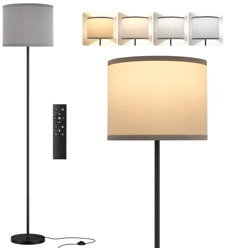 PreeOtti Floor Lamp for Living Room Bedroom with with Remote,Black Pole,Grey Shade(9W Bulb Included)