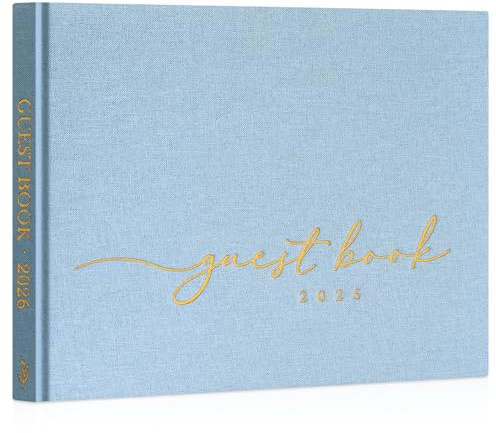 Lanpn Libro Firmas de Boda 108 Páginas en Blanco, Libro Visitas Boda 2026 de Lino, Libros de Firmas para Aniversario, Bautizos, Cumpleaños, Libro de Recuerdos de Invitados de Boda, Azul
