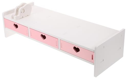 Vaguelly Elevador Monitor Escritorio con Organizador Soporte Ergonómico para Ordenador y Portátil Base Resistente para Elevar Pantalla y Optimizar Espacio Oficina Color Rosa y Blanco