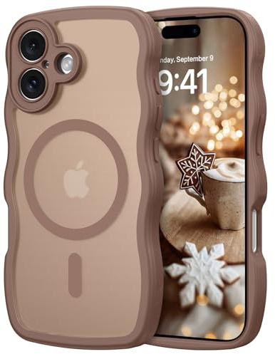 GUAGUA für iPhone 16 Plus Hülle [Kompatibel mit MagSafe] Matt Magnetisch Wellig Handyhülle Wellenform Durchscheinende Rückseite Stoßfest Schutzhülle Case für iPhone 16 Plus (6,7'') Braun