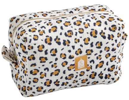 Trousse de toilette en gaze de coton imprimé léopard