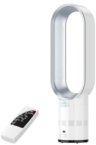 Bladeless Tower Fan for Bedroom,Bladeless Fan with Air Purifier,Cooling Fan with Remote,Touch,Timer, HEPA Filter,Oscillating 10 Speeds,90° Oscillation,Ultra-Quiet Floor Fan for Home Office (White-A)