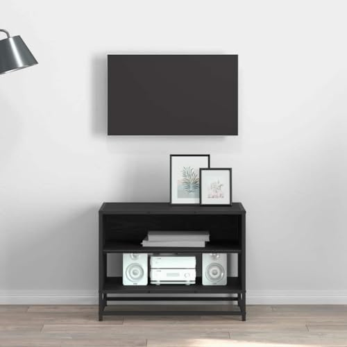 GeenYuu Unité TV chêne Noir 61 x 40 x 46 cm Bois d'ingénierie avec étagères et Pieds en Fer Meuble télévision Moderne Mural Salon Rangement Audio vidéo