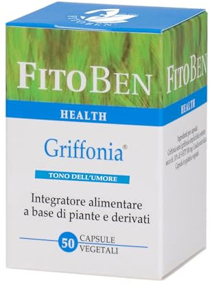 Fitoben | Griffonia Integratore Naturale per la Cura dello Stress, del Sonno e il Tono dell’Umore. 50 Capsule Vegetali.