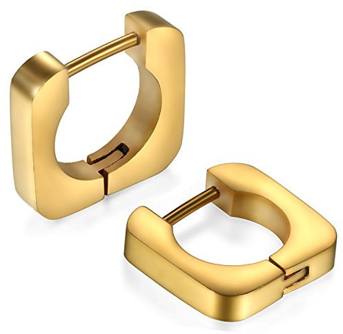 JewelryWe Schmuck Herren Damen Creolen Ohrringe, Edelstahl Geometrisch Quadrat Viereck Ohrstecker Ohrhänger Ohrschmuck Ohrklemmen, Gold