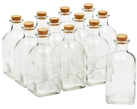 Juvale Clear Glass Bottles with Cork Lids (12-Pack) - Small Transparent Jars with Stoppers - 12 x 5 x 5 cm