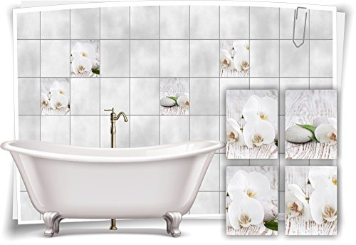 Medianlux Fliesenaufkleber Fliesenbild Blumen weiße Orchidee SPA Wellness Aufkleber Deko Bad Fliesen, 15x20cm fp5p4h-57509
