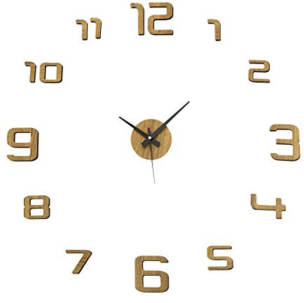 LOLAhome Reloj de Pared Adhesivo Efecto Madera Beige Moderno con Números para Salón y Cocina Factory