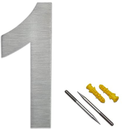 Lukadria XXL Hausnummer 1 aus gebürstetem Edelstahl V2A - rostfreie 2D-Zahl für die Hauswand - witterungsbeständige Haus-Nummer - 30 cm - Arial