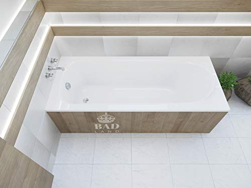 BADLAND Badewanne Original Weiß Acryl Wanne Rechteck MEDIUM 170x75 KOMPLETTSET SET mit Premium Wannenträger + Füßen und Exklusive Chrom Automatik Ablaufgarnitur Made in EU 4in1