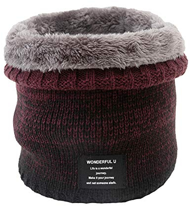 MoreChioce Unisex Strickschal, Winter Warm Schlauchschal Loop Schal Gestrickter Nackenwärmer Windstopper-Schal mit Fleece innen Hals Warmer zum Skifahren Motorrad Radfahren Wandern,Wein Rot