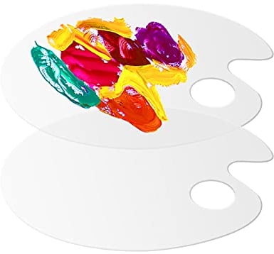 2 PCS Clear Acrylic Paint Palette Pad,Transparent Paint Palette Thumb Hole Art Paint Tray Palette Non Stick Palette Plastic Paint Mixing Palette Watercolour for Artists Kids Diy Craft Oil Painting
