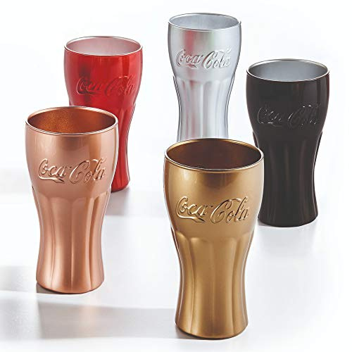 Queensway Home & Dining 370ml Tall Hi Ball Drinking Genuine Coke Cola Glasses Gift Set (Silver, 3)