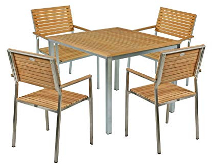 5-TLG. Teak Tischgruppe Denver Garten Sitzgruppe Outdoor Silber Holz Möbel