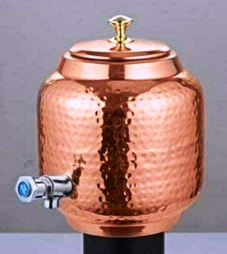 Red Carpet Pure Hammered Copper Water Dispenser with Tap Matka Water Jug Copper Pot 4 Liter Copper Pitcher with Tap
