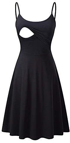 Robe de Maternité sans Manches Fronde Robe d'allaitement Pyjama Chemise de Nuit Mi Longue Robe de Soirée Enceinte Costume de Allaitement Vetement Robe été Couleur Unie