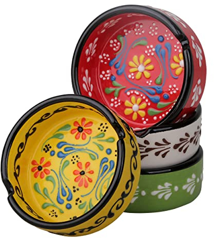 Aschenbecher 4er-Set, süßer handgefertigter Keramik-Aschenbecher für Zigarren, Zigaretten, bunte Aschenbecher für drinnen und draußen zum Rauchen zu Hause und im Büro (4er-Pack), Geschenkidee