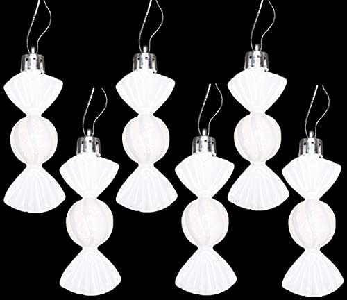 Christmas Concepts® Pack of 6-80mm (3.2) Mini Sweet Shaped Baubles – Shiny & Glitter Decorated – Christmas Tree Decorations (White)