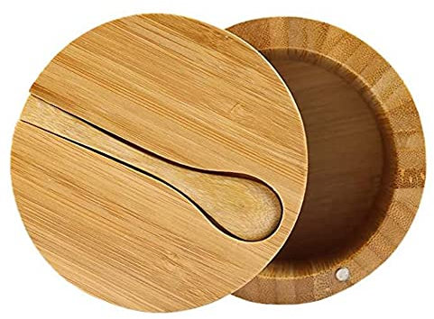 Boagkaah Bambus-Gewürzbox mit Löffel, drehbarer Abdeckung, Bambus-Gewürztopf mit Magnet-Saugnapf, einzelne Zelle