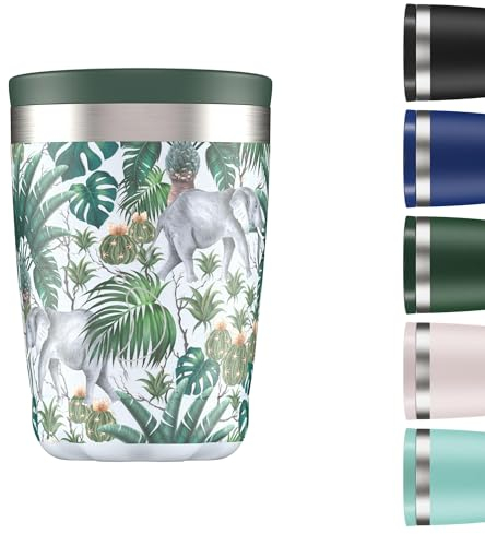 Chilly's Original Tasse à Café - Tasses de Voyage Réutilisables avec Couvercle - pour Boissons Froides/Chaudes - Tasse Isotherme à Double Paroi Isolée sous Vide - 340ml - Tropical Elephant 3D