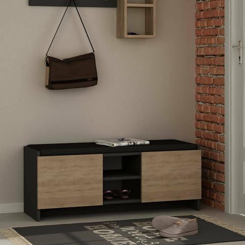 Dmora - Scarpiera Algedi, Mobile portascarpe, Armadio da ingresso multiuso, Mobiletto per calzature, 110x37h43 cm, Antracite e Rovere