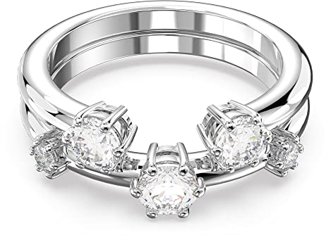 Swarovski Constella Ring-Set, Zwei Weiße und Rhodinierte Damenringe mit Strahlenden Swarovski Kristallen