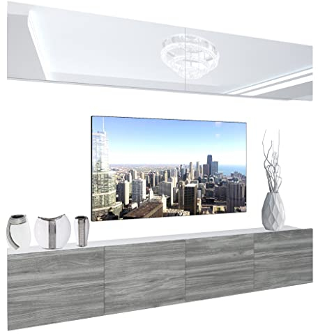 BELINI Wohnwand Vollausstattung Wohnzimmer-Set Moderne Schrankwand mit LED-Beleuchtung Anbauwand TV-Schrank Weiß/Glamourholz