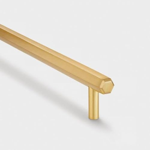 Pushka Home LTD Contemporary Modern Solid Brushed Brass Bar Handles - Slim Hexagonal Gold (224mm Hole Centre)
