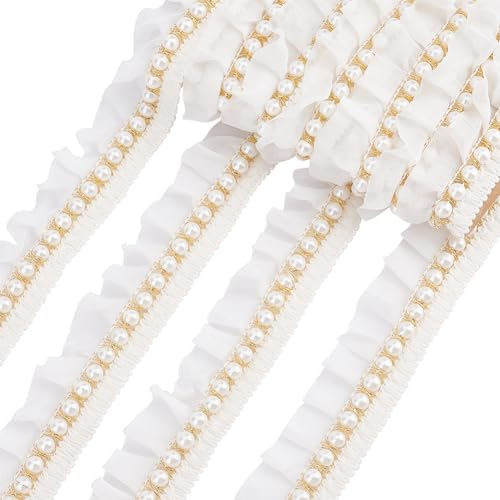 PandaHall 5 Yard Perlen Rüschen Spitzenbesatz Weißes Perlenbesatz Spitzenband 1.2 Zoll Spitzen Rüschenbesatz Band Mit Perle Für Hochzeitsdekoration Geschenkverpackung Tutu Röcke