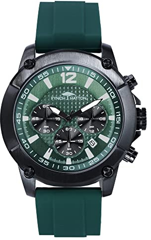 Fynch-Hatton Herren Armbanduhr Chronograph 45mm – Edelstahl in Silber & IP Schwarz mit Edelstahl- und Lederband