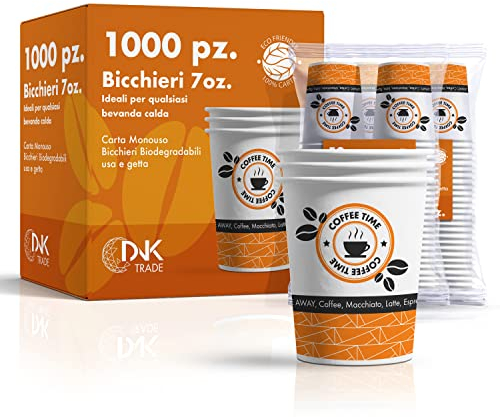 NUOVA ERREPLAST 1000 Bicchieri di Carta 200 ml, Bicchieri Biodegradabili e Compostabili, Bicchierini per Caffè e Bevande Calde in Carta Monouso Senza Plastica (1000)