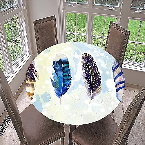 FANSU Runde Tischdecke Garten Abwaschbar, 3D Druck Serie Polyester Fleckschutz Tischdecken für Gartentisch, Outdoor in Kiche, Haushalt & Wohnen (Blaue Feder,Durchmesser 120cm)
