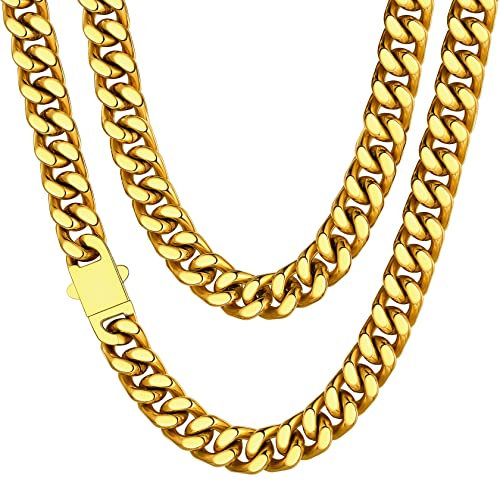 ChiansHouse Catena Cubana Collana Spessa Densa Hiphop Punk Rapper Lunghezza 46-76 CM Larghezza 5/7/9/12 MM Design Snap Facile da Indossare in Acciaio Inox 316L da Uomo