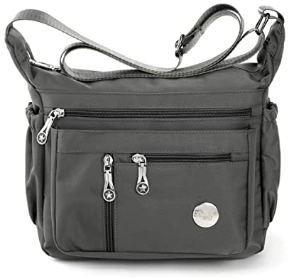 HERCMNOY Damen-Umhängetasche, Umhängetasche, Handtasche, mehrere Taschen, Nylon, Kuriertasche, grau, Exterior Dimensions: 11 L x 8.27 H x 4.33 D
