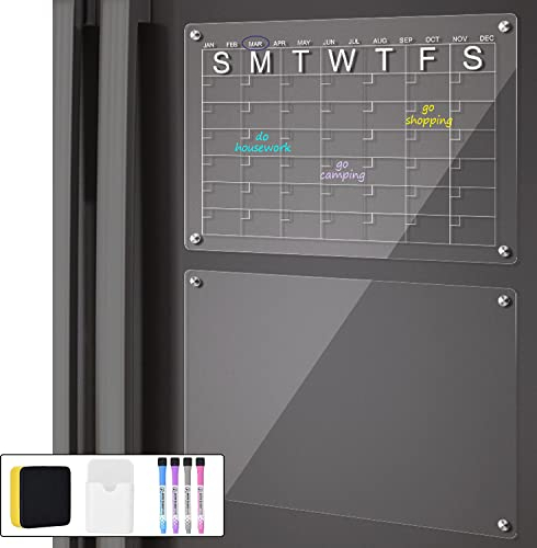 2 Stück Klar Wochenplaner Abwischbar, 40 x 30 cm Magnettafel Kühlschrank, Acrylic Magnettafel Kühlschrank, Monatsplaner Abwischbar, Magnetic Fridge Calendar, Magnettafel Kühlschrank Abwischbar