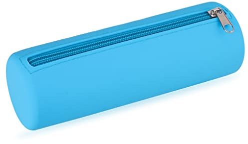 Oyachic Silicone Trousse Scolaire Pencil Case Ronde Sac à Crayons Ecole Papeterie Organisateur pour Stylos Maquillage Collégiens Adulte Ado (Blue)