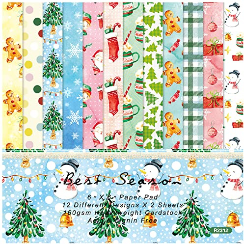 ZAKHSE Motivpapier Weihnachten,48 Blätter Weihnachtliche Bastelpapier 15,2x15,2cm,Einseitige Bedruckt Papierblock,Weihnachten Motive Designpapier Scrapbook Papier Handwerk Fotoalbum Scrapbook Zubehör