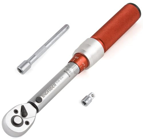 BINGCOBBER Drehmomentschlüssel 1/4”,5-25NM Drehmomentschlüssel Fahrrad & Motordad Auto Set,±3% Fehlergenauigkeit mit Verlängerungsstange,3/8 Adapter