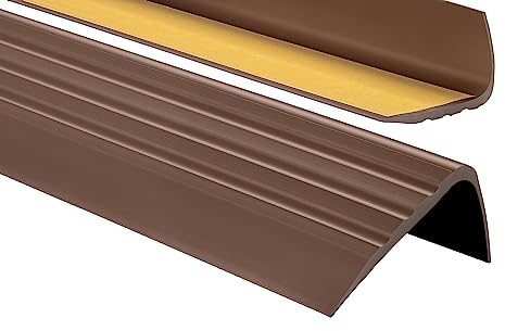 PerfectPVC Perfil de PVC autoadhesivo de borde para escaleras 65 x 40mm 1,00 m Tiras antideslizantes para peldaños Esquina cantos Protector nariz de escalera de caucho Forma de L Marrón