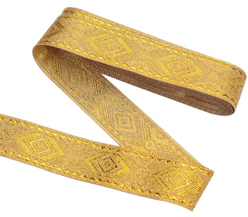 Boho-Jacquard-Band, 7 Meter, goldfarbenes Jacquard-Band, Vintage-Stickerei, Jacquard-Bordüre zum Nähen, Vorhang, Raffhalter, Weihnachtskranz, Geschenkverpackung