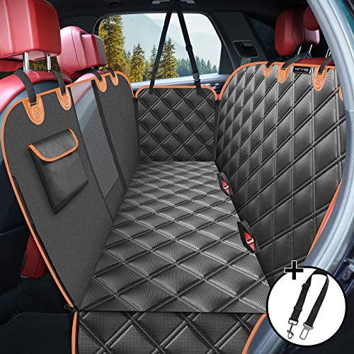 KYG Dog Hammock for Car Back Seats with Side Protection and Mesh Visual Window, Durable Scratch Proof and Waterproof Pet Seat Cover for Cars/Trucks/SUV, 135 x 148 cm, Black&Orange