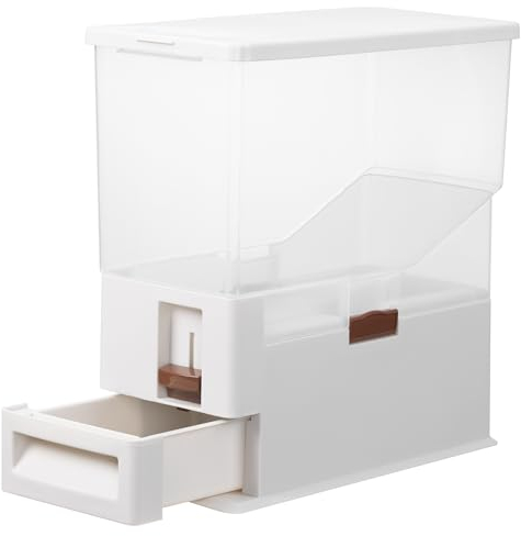 Navaris Contenedor de Comida para Perro y Gato - Cubo Hermetico de Pienso de 14 L con Porción Regulable para Perros o Gatos - Recipiente de Almacenaje Gris Transparente