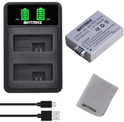 Batmax LP-E5 Replacement Battery and Dual Battery Charger with Type C port for Canon EOS 450D, EOS 500D, EOS 1000D, Kiss F, Kiss X2, Kiss X3, Rebel XS, Rebel XSi, EOS Rebel T1i