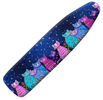 NETILGEN Ironing Board Cover with Hook and Loop Fasteners Easy to Install Protective Covers Washable Easy Fit for Home Hotel Fits up to 132 x 45cm, Starrt Star Cat